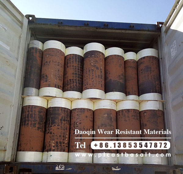 cast basalt pipe load into container